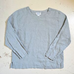 Vintage Eileen Fisher New York Sage Green Linen Longsleeve Top Women's Size 2